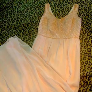 Beaded David’s Bridal bridesmaid dress.